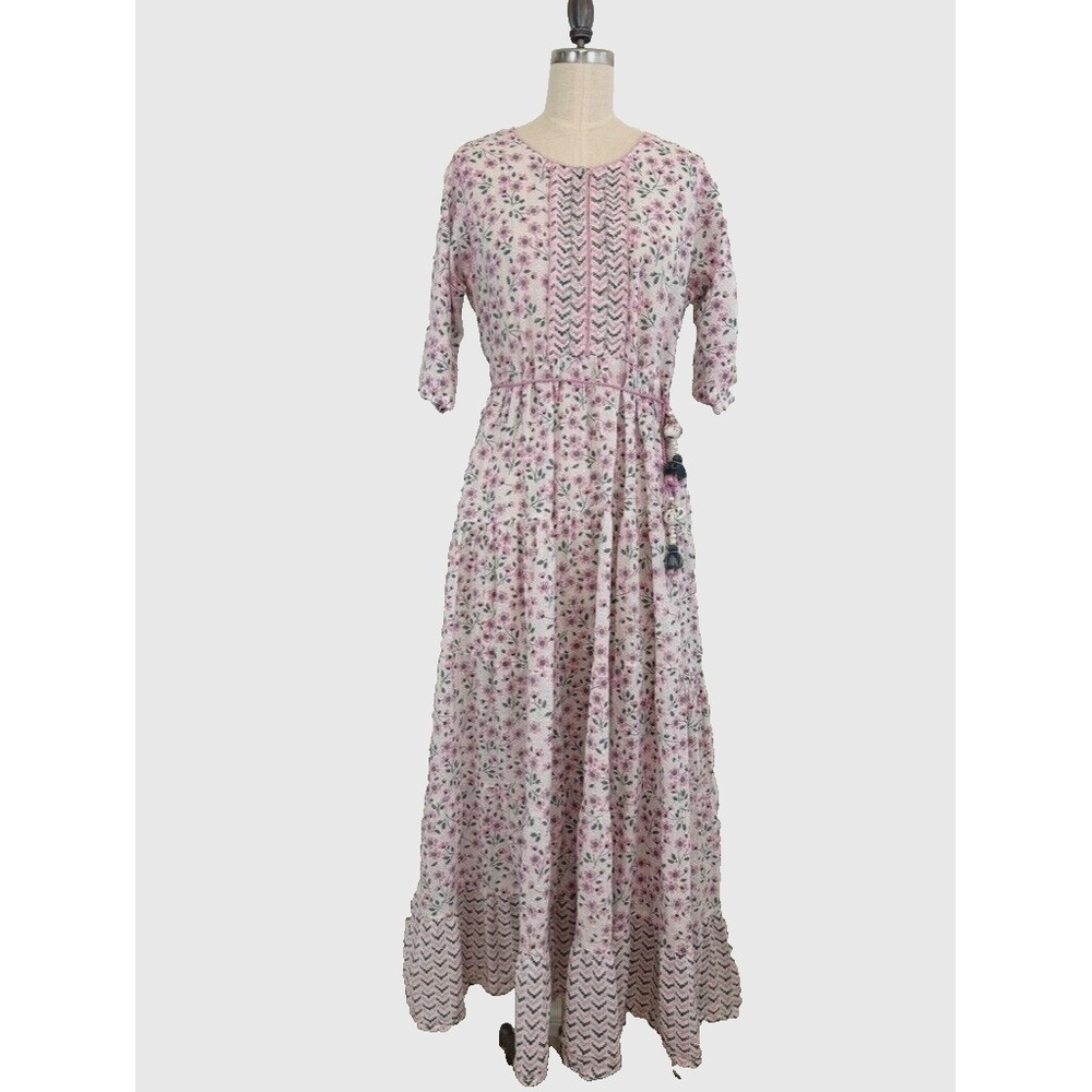 S4U Dress Maxi Floral Romantic Boho Size L‎ Tiered Metallic Thread Sequins Fairy